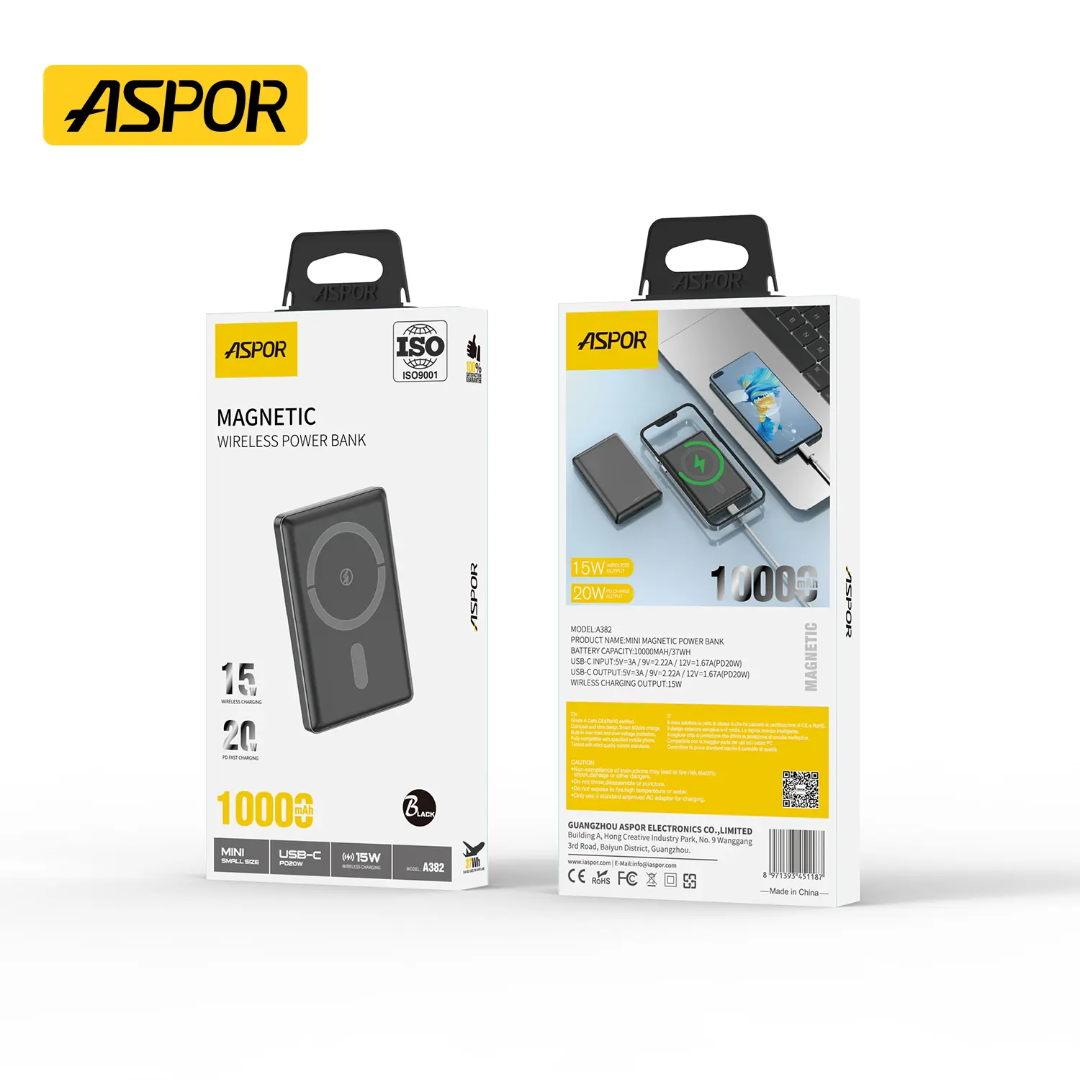 ASPOR A382 Mini Magnetic Wireless Power Bank 10000mAh – 15W Wireless / 20W PD Fast Charging view 3